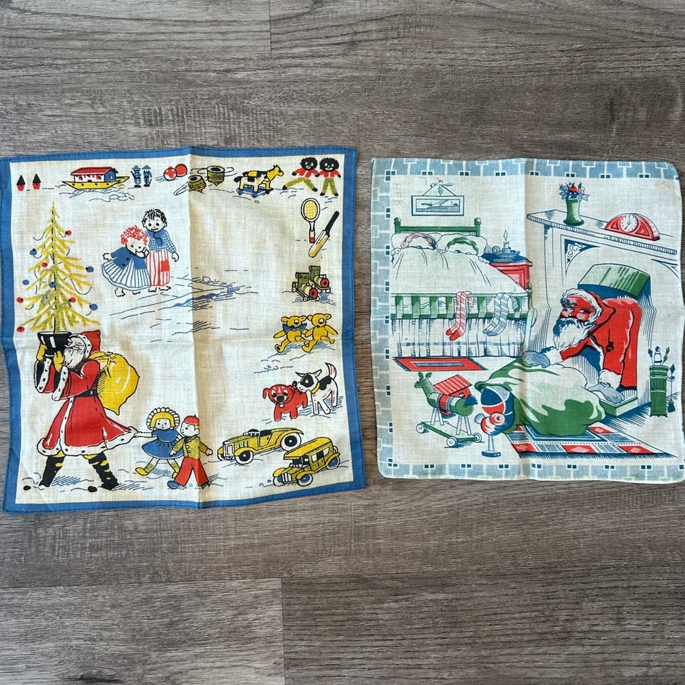 Vintage Festive Christmas Handkerchief Duo
